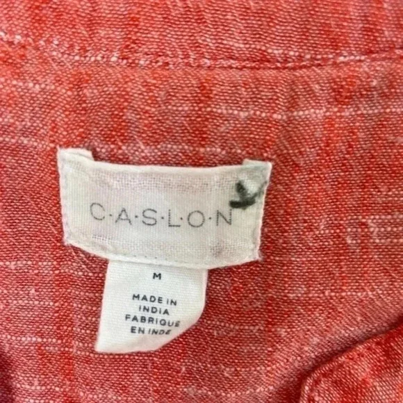 Caslon lightweight spring summer cotton raw hem henley popover coral top Medium - Picture 5 of 7